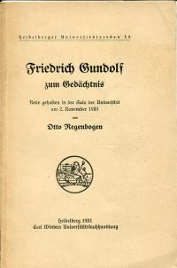 Regenbogen, Friedrich Gundolf zum Gedächtnis. (Umschlag)