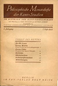 Engelhardt, Philosophische Monatshefte der Kant-Studien. Im Auftrage der Kant-Ge (Umschlag)