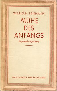Lehmann, Mühe des Anfangs. (Umschlag)