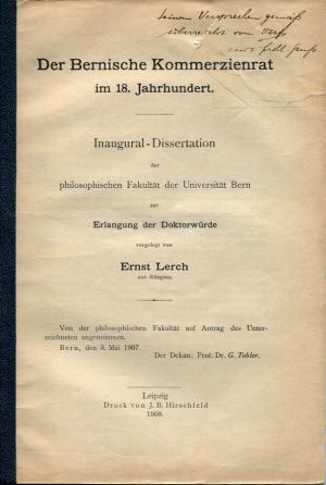 Lerch, Der Bernische Kommerzienrat im 18. Jahrhundert. (Umschlag)