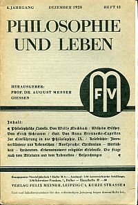 Messer, Philosophie und Leben, 4. Jahrgang, Dezember 1928, Heft 12. (Umschlag)